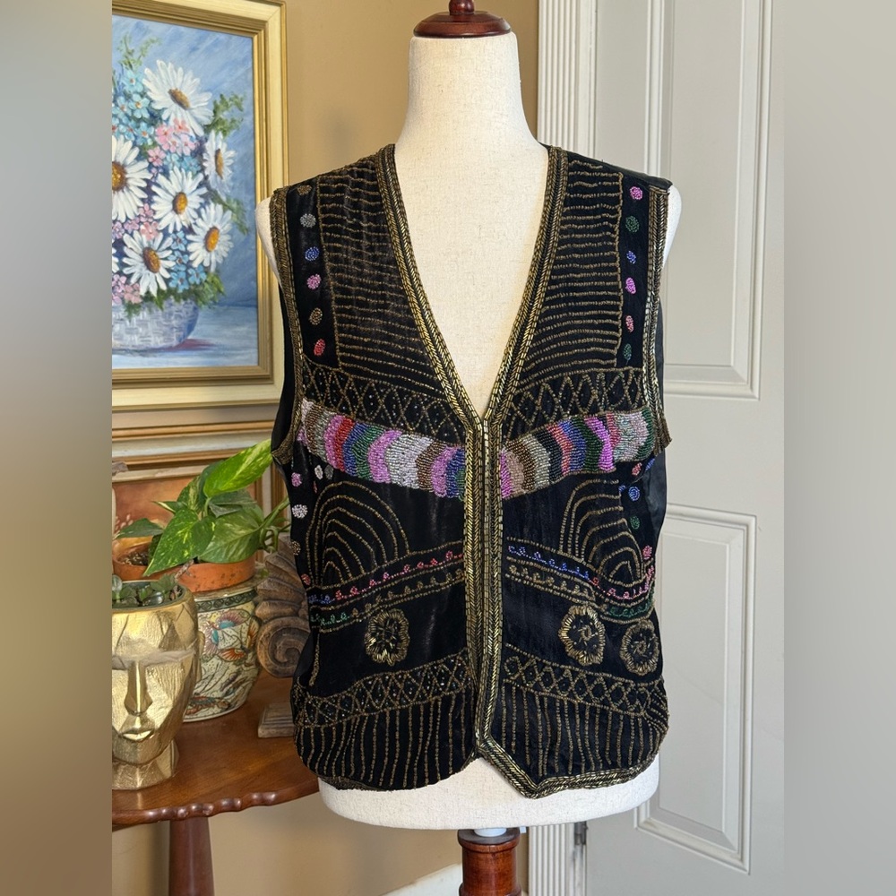 Sophisticates Jonathon Martin Black Velvet Beaded Party Vest Maximalist Medium
